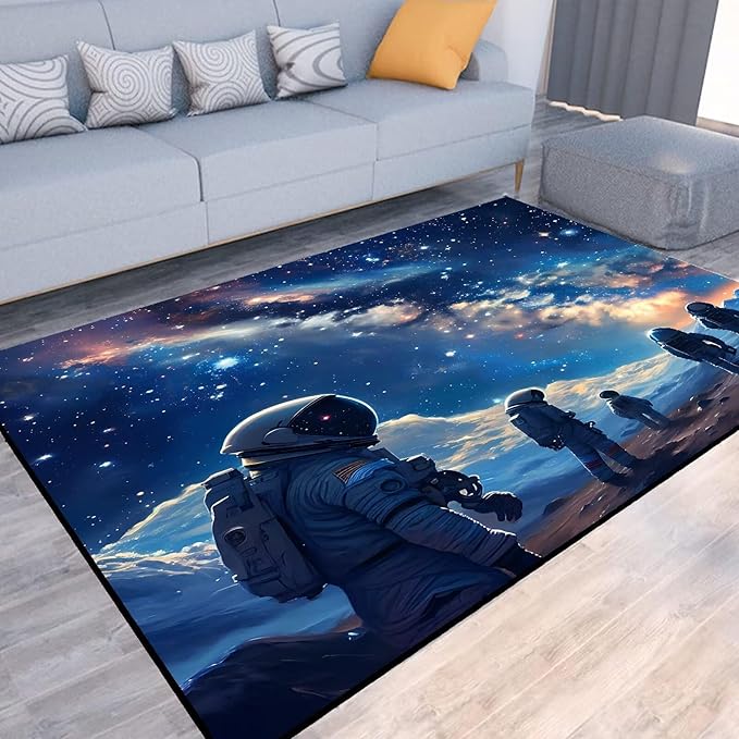 Galaxy Rug for Kids Room Rugs Alien Carpet Astronauts Space Planet Printed Throw Rugs for Boys Children Bedroom Living Room,39 in x 79 in