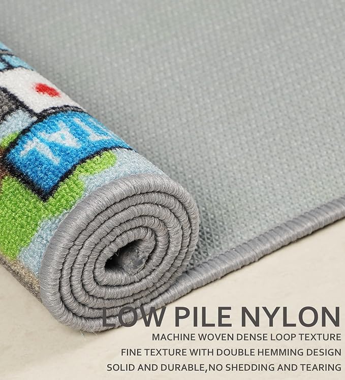 Kids Carpet Playmat Rug 5'2''x3'3'', Kids Rugs for Bedroom, Non-Slip Town City Road Map Car Rugs for Kids Toy Cars, Track Carpet Play Rug for Playroom Classroom Decor (Sky Blue)