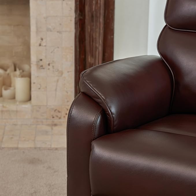 DYNOX 350 LBS Power Lift Recliner Chair for Elderly, Medium Size Dual Motor Lay Flat Infinite Positions Recliner with Heat & Massage(9188,Faux Leather,Brown)