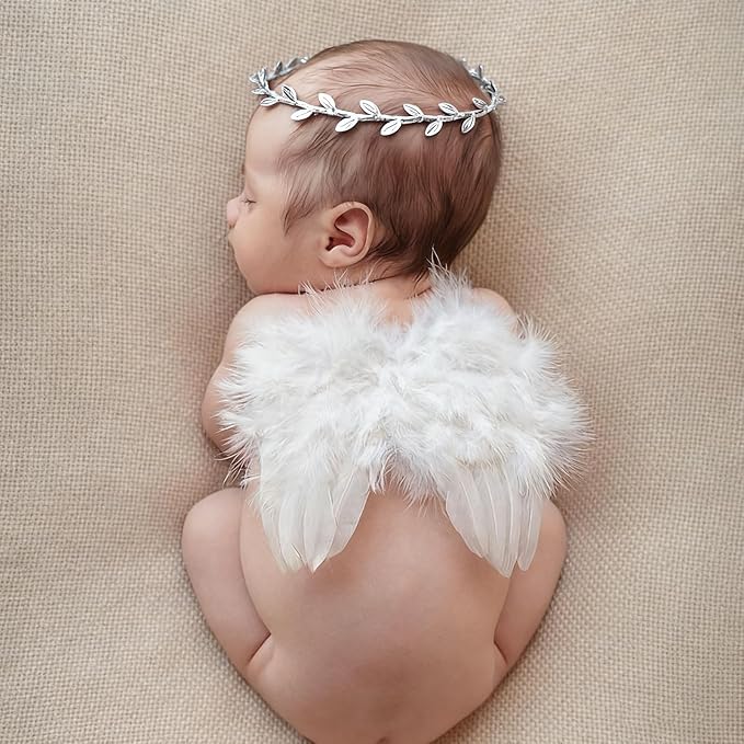 Qiansail Newborn Baby Fairy Angel Wings Princess Feather Wing Costume with White Headband Photography Props Shoot Outfits for Birthday (Light Purple)