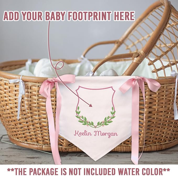 EMBROIDERED Name Baby Banner, Baby Flag with Monogram Name, Personalized Baby Name Sign, Customizable Baby Name, Baby Announcement Sign for Hospital (04 - footprint)