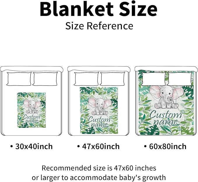 Personalized Baby Blankets for Girls, Custom Name Green Elephant Baby Blanket, Soft Receiving Blanket for Newborns and Toddlers, Ideal for Baby Showers and Nursery Decor