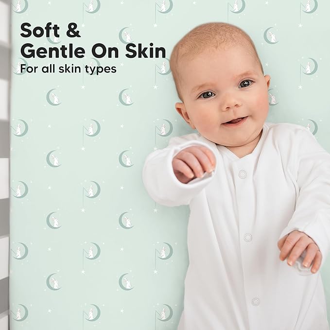 KeaBabies 2-Pack Baby Crib Sheets for Boys, Girls - 52x28 Viscose Derived from Bamboo Toddler Bed Sheets Neutral, Fitted Crib Mattress Cover for Standard Baby Bedding, Soft & Cozy (Lunaris)