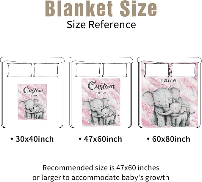 Personalized Crib Bedding Set for Boys Girls, Custom Baby Crib Sets with Name, Pink Elephant Design Nursery Bedding 2 Piece - Soft Blanket with Double Layer Dotted Backing, Crib Fitted Sheet