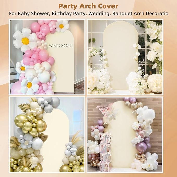 HEMMOTOP 6.6ft Beige Arch Backdrop Cover (No Arch Stand), Spandex Arch Covers Stretchy Backdrop for Balloon Arches, Wedding, Birthday Party, Baby Shower, Banquet Arch Decoratio