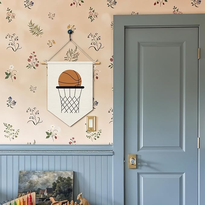 Wheatwin Boys Room Decor, Basketball Sports Wall Hanging Pennant Flag Banner, Basketball Wall Decor for Kids Boys Toddler Nursery Room Bedroom Playroom 15x11 Inch