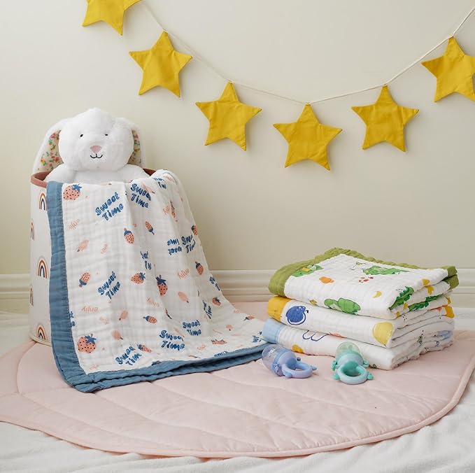 Muslin Baby Blankets, Nursery Blankets for Boys Girls, Swaddle Blankets Neutral Soft Lightweight Toddler and Kids Throw Blankets (Strawberry)