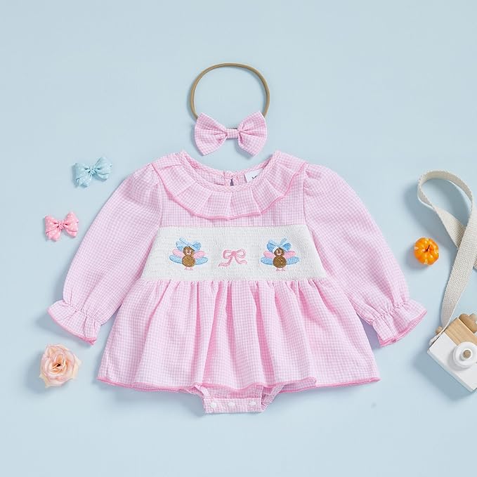 Giraropa Baby Girl Fall Winter Clothes Long Sleeve Romper Dress + Socks + Headband Newborn Infant Cute Casual Outfits