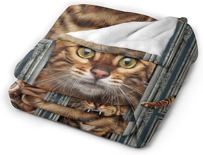Bengal Cat Gifts and Decor - Cute Throw Blanket for Girls, Women, Kids, Adults - Soft Warm Cozy Fleece for Couch, Sofa, Bed - 50"x40"