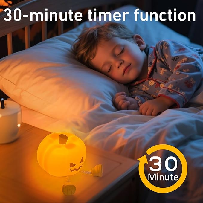Pumpkin Night Light, Cute LED Night Lamp, Silicone Dimmable Nursery Nightlight for Kids,Silicone Rechargeable Bedside Touch Lamp, Funny Office Desk Halloween Decor for Woman Kids Adults