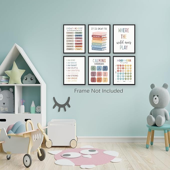 UNXIS Growth Mindset Poster Positive Affirmations Wall Decor It Is Ok To Be Yourself Canvas Wall Art Calming Corner Strategies Chart 8x10in Set of 6 Unframed for Boy Girl Baby Children's Room