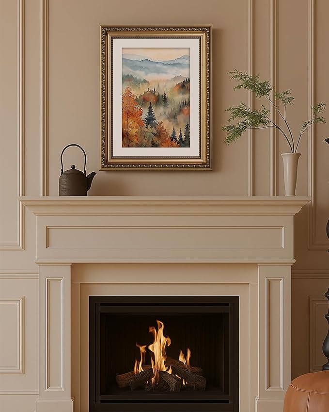 ARPEOTCY Vintage Gold Framed Wall Art, Fall Forest Autumn landscape Paintings, Aesthetic Canvas Prints Artwork with Frame, Classical Victorian Wall Decor for Living Room Bedroom 11x14 inch