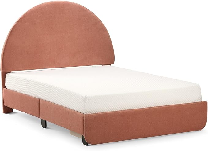 Max & Lily Upholstered Full Bed Frame with Arch Headboard with 1 Drawer End Storage, Upholstered Platform Bed for Kids, No Box Spring Needed, Easy Assembly, Dusty Rose