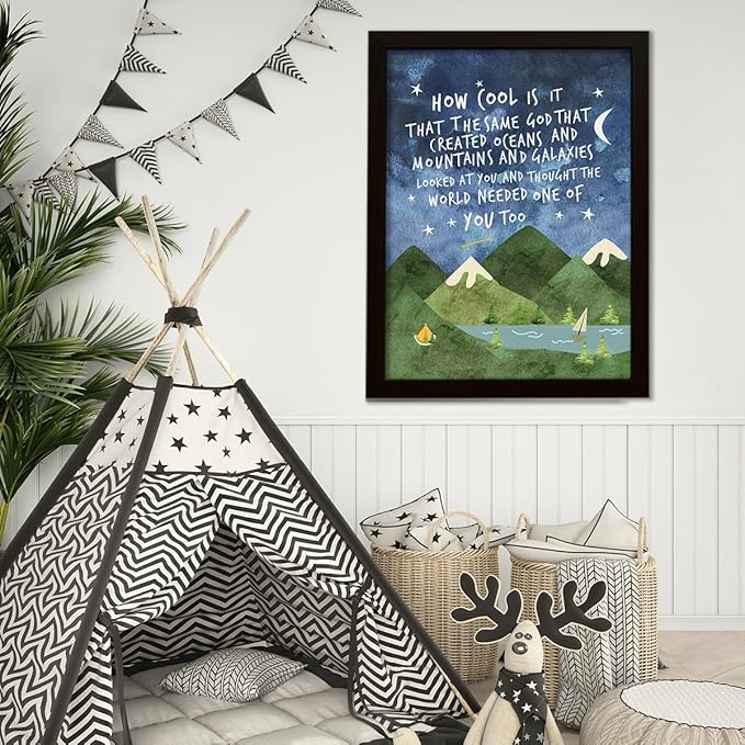 Same God Creation Wall Art,How Cool is it that the Same God Canvas Frame Print for Teen Boys Room Wall Decor,Woodland Mountain Nursery Wall Decor 24'' L x 18'' H