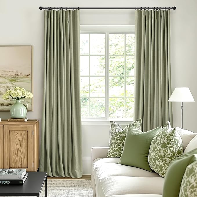 INOVADAY 100% Blackout Curtains for Bedroom, Black Out Curtains 96 Inch Long, Polyester Blackout Drapes, Thermal Insulated Room Darkening for Living Room, 2 Panels - Light Sage Green, W50xL96
