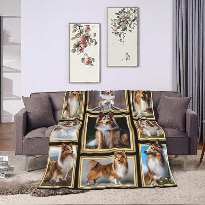 Sheltie Blanket Shetland Sheepdog Decor Gifts Throw Blanket Super Soft Flannel Lightweight Fluffy Plush Cozy Fuzzy Fleece Stuff Blanket for Dog Lover Kids Boys Adults Man for Bed Sofa 40"X50"
