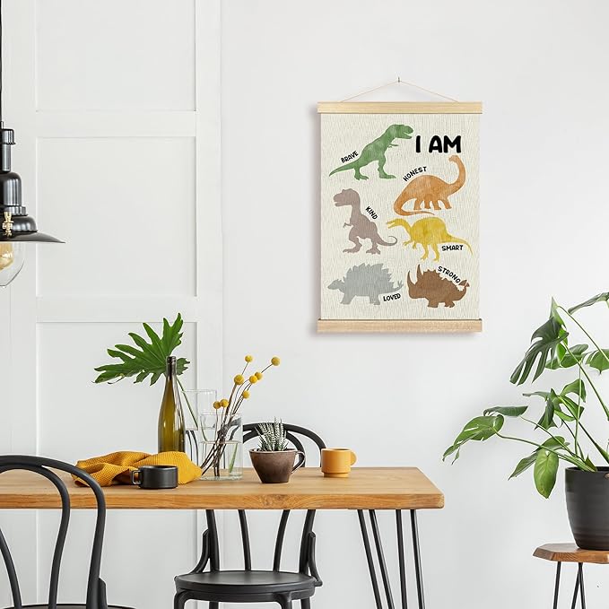 BCUANGD Dinosaurs Dino Wall Decor - Inspirational Boys Room Wall Art Poster Hanger with Wood Frames, Toddler Baby Mental Health Wall Hanging Canvas Decor for Kids Room Nursery Bedroom, 12x16 Inches