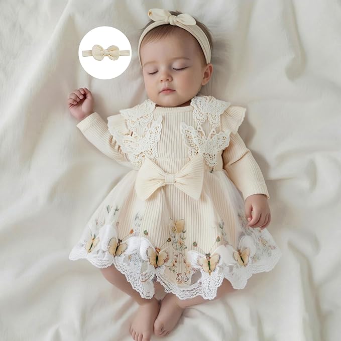 Giraropa Baby Girl Fall Winter Clothes Long Sleeve Romper Dress + Socks + Headband Newborn Infant Cute Casual Outfits