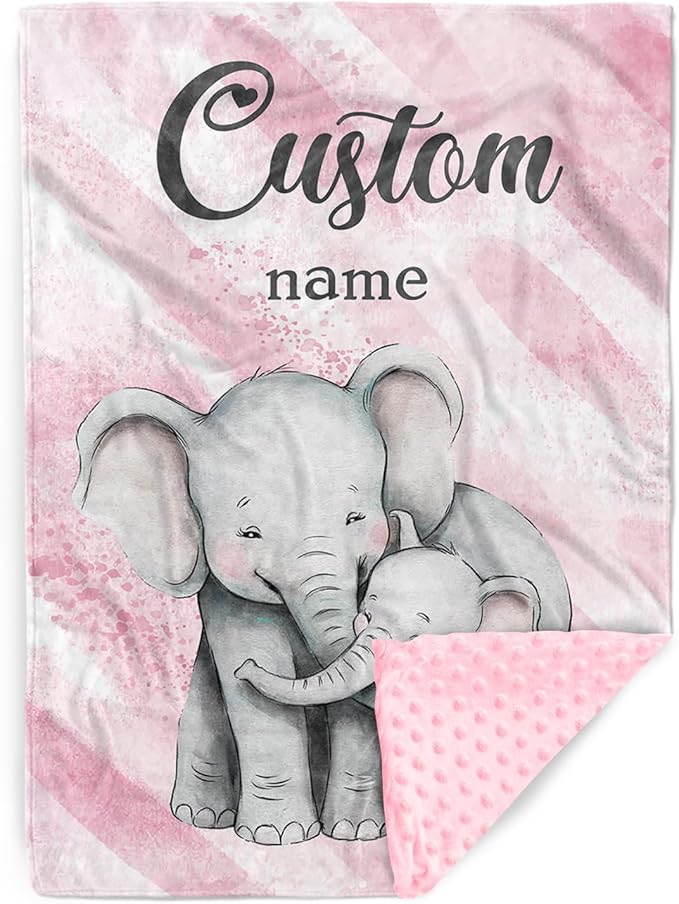 Personalized Baby Blankets for Girls, Custom Name Pink Elephant Baby Blanket, Soft Receiving Blanket for Newborns and Toddlers, Ideal for Baby Showers and Nursery Decor