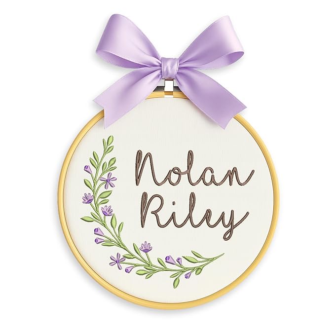 Personalized Baby Name Sign Welcome Baby Announcement Sign Newborn Baby Embroidery Hoop with Bows Baby Hospital Name Sign Custom Infant Baby Name Baby Shower Gifts (12)