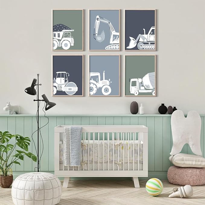 Pouydmi Construction Truck Wall Art Nursery Canvas Wall Decor Boys Room Wall Art Kids Car Posters Toddler Prints Nursery Artwork Excavator Tractor Pictures for Playroom Bedroom 8x10x6 Inch Unframed