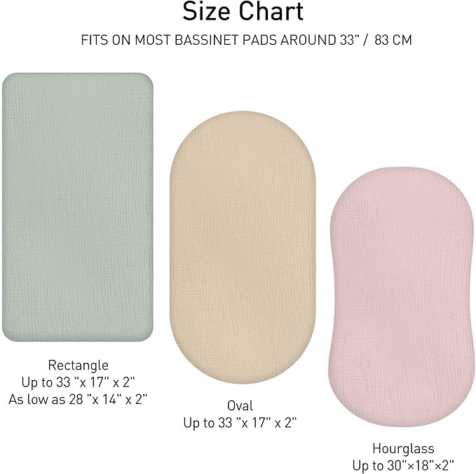 Muslin Bassinet Fitted Sheets, 2 Pack for Baby Boy and Girl, Soft Breathable Stretchy Baby Pad/Mattress Sheet Set, Universal Fit for Hourglass Oval and Rectangle Bassinet Mattress (Bright Leaves)