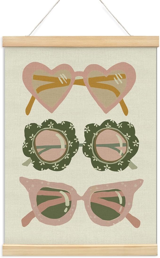 NaZaUK Girls Room Wall Decor, Funny Sunnies Art Poster Hanger Frame, Pastel Boho Wall Hanging for Toddler Girl Room, Cute Nursery Decor or Playroom Aesthetic Banner for Bedroom or Reading Corner, 12x16 Inch