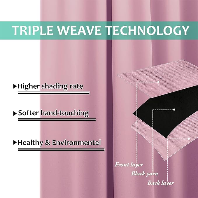 NICETOWN Blackout Curtains 80 inches Long, Full Light Blocking Drapes with Black Liner for Nursery, Thermal Insulated Draperies for Hall, Villa (Crystal Pink, 2 Pieces, 42" Wide Each Panel)