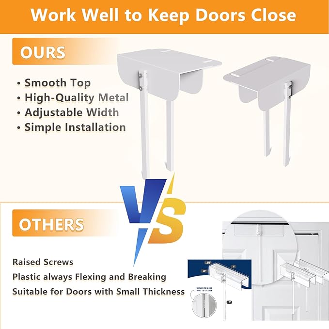 Adjustable Bifold Door Lock - Metal Child & Pet Proof Safety Locks for Cabinets, Closets, Pantry (0.6"-2" Door Thickness) No Drill Installation, White Finish w/Spare Screws (2 Pack)