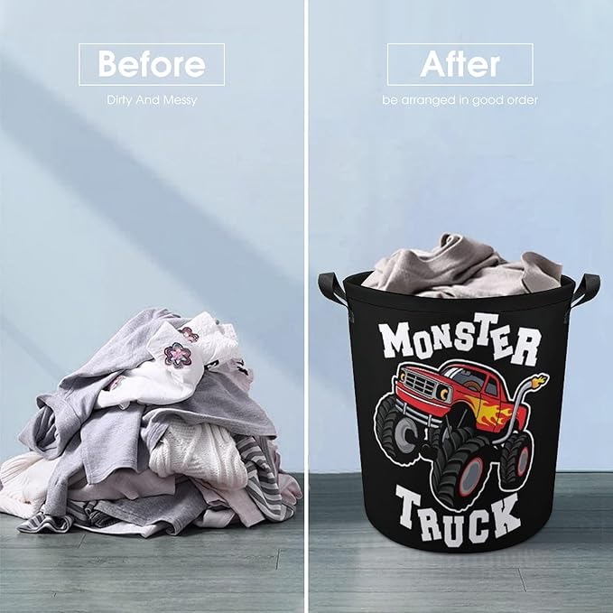 Cartoon Monster Truck Laundry Basket Monster Truck Room Decor for Boys Hamper Clothes Toys Storage Bin Kids Bedroom Bathroom