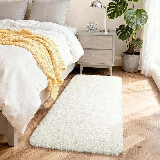 Merelax Fluffy Rug Shaggy Area Rug, Ivory/Cream 2x4 Area Rugs for Bedroom, Small Kids Bedside Rug, Soft Non-Slip Entryway Throw Rugs for Living Room Bedroom Nursery Room Home Decor Aesthetic