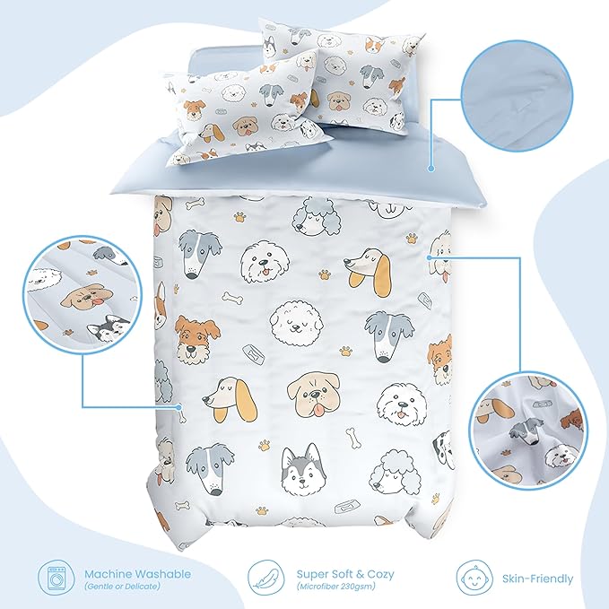 SANDJEST Dog Duvet Cover Sets Full Size for Kids Boys Girls, Incude 1 Polyester Comforter Cover 80x90 Inches and 2 Pillowcases 20x26 Inches, Comforter Not Included, Gift for Christmas Birthday