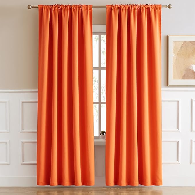 DUALIFE Bright Orange Curtains 2 Panels for Bedroom, Fall Orange Draperies Holiday Decor Thermal Insulated Triple Weave Room Darkening Blackout Back Tab Curtains,52W x 84L Inch