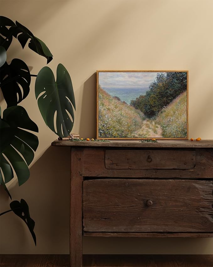 ARPEOTCY Framed Canvas Wall Art Prints, 12x16 Inch, Vintage Monet Landscape Prints for Wall Decor, Rustic Farmhouse Hanging Art for Bedroom, Living Room, Bathroom, Office Shelf Decorations
