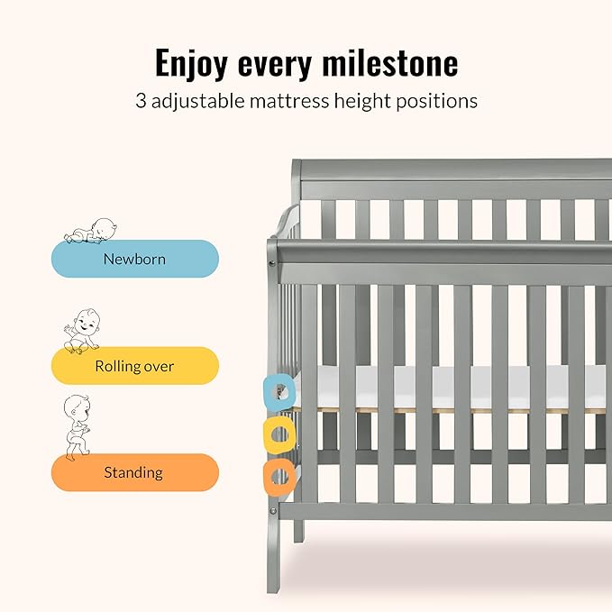 Dream On Me Jayden 4‑in‑1 Mini Convertible Baby Crib & Changer with Storage in Seagrass, Pinewood, GreenGuard Gold & JPMA, 1” Mattress Pad, 3 Mattress Heights, Converts to Mini Day & Twin-Size Bed
