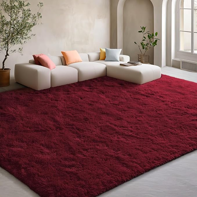 EVOIONOS 5x8 Washable Large Area Rug for Living Room, Fluffy Shag Rug for Bedroom, Ultra Soft Plush Non Slip Carpet for Indoor Floor Bedside Nursery Kids Girls Dorm, Home Decor Aesthetic, Burgundy