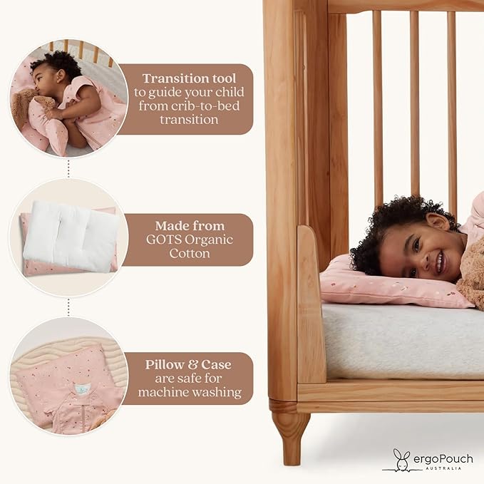 ergoPouch Organic Toddler Pillow and Cover – Low-Profile 1" Design for Proper Neck Alignment, Soft & Durable GOTS-Certified Cotton, Machine Washable, Breathable & Gentle on Skin (Daisies)