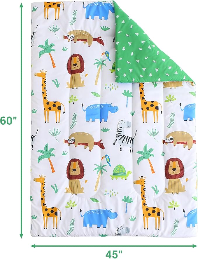 Mooreeke 4 Pieces Toddler Bedding Set - Forest Animal Toddler Comforter Sets for Girls Boys, Includes Comforter, Flat Sheet, Fitted Sheet and Pillowcase, Bed in A Bag for Baby Bedroom