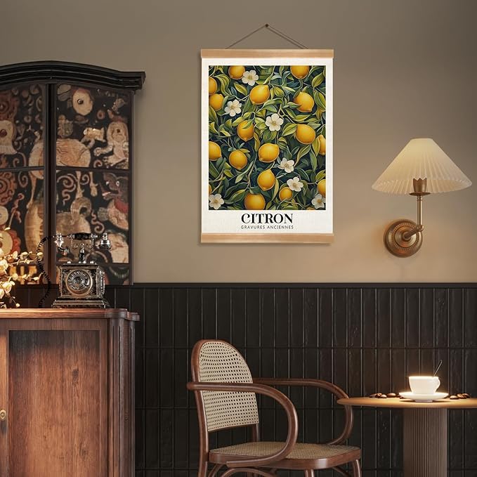 ZTGDA Farmhouse Citron Lemon Wall Art,Vintage Botanical Fruit Poster, French Style Canvas Print with Yellow Lemons, Linen Hanging Poster for Kitchen or Dining Room Decor 12x16In (Yellow-Lemon)