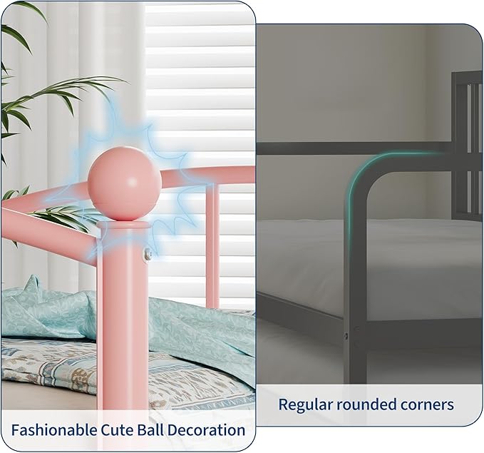 GarveeHome Twin Daybed, Sturdy Metal Day Bed with Steel Slat Support, Arched Headboard Sofa Bed for Living Room, Bedroom and Guest Room, Pink