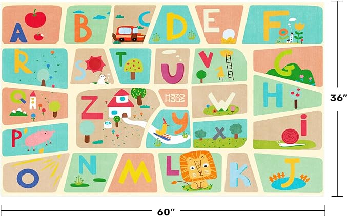 3x5 Preschool Alphabet Rug for Toddlers – Soft ABC Play Mat for Baby Learning, Educational Nursery Rug for Crawling, Reading Nook or Small Playroom – Cute Pastel Beige and Blue Letters Décor
