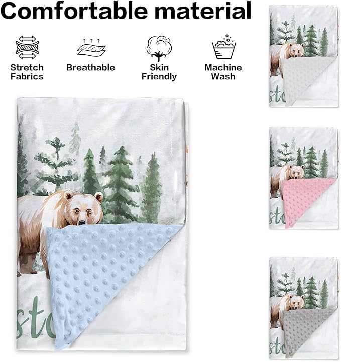 Personalized Baby Blankets for Boys Girls, Custom Name Brown Bear Baby Blanket, Soft Receiving Blanket for Newborns and Toddlers, Ideal for Baby Showers and Nursery Decor