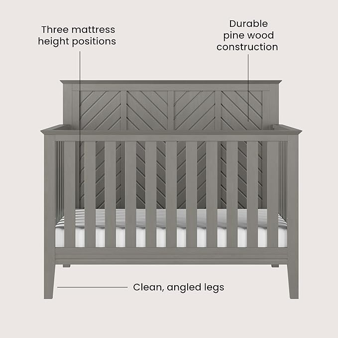 Child Craft Atwood Crib, Dresser and Chest Nursery Set, 3-Piece, Includes 4-in-1 Convertible Crib, Dresser and Chest, Grows with Your Baby (Lunar Gray)