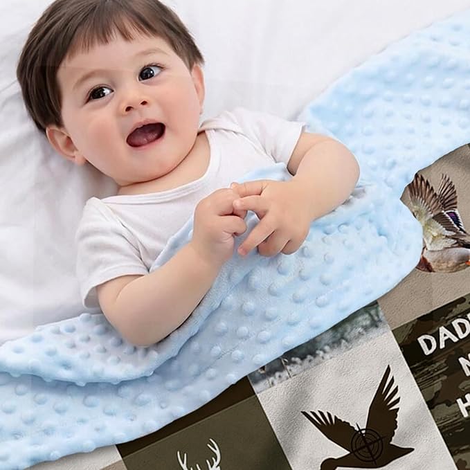 Personalized Baby Blanket with Name – Ducks Antlers Pattern Soft Receiving Blanket for Newborn Boys, Custom, Hunting Theme Nursery Decor for Toddlers
