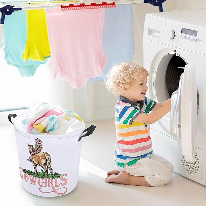 Pink Cowgirl Laundry Basket Western Laundry Hamper Clothes Hamper Toy Storage Bin for Bedroom Bathroom Cowgirl Decor