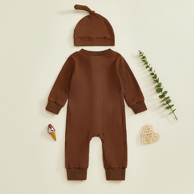 Infant Boys Fall Clothes Newborn Baby Romper Hat Stripe Knit Long Sleeve Bodysuit Jumpsuit Baby Going Home Outfit