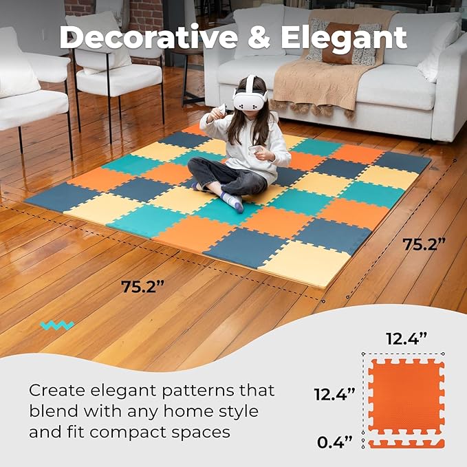 MioTetto Baby Play Mat, Soft Foam Floor Tiles for Kids. Adjustable Interlocking Foam Tiles, Fits with 74x74 Playpen Baby mat for Crawling & Development, Safe & Non-Toxic Playmat for Babies 6-12 Months