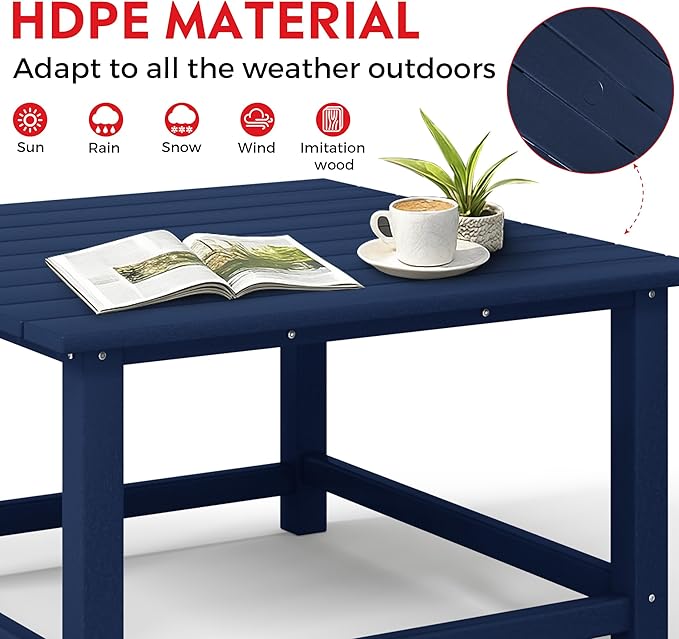 Costaelm Paradise Kids 5-Piece HDPE Outdoor Square Patio Dining Table and Chairs Set, Navy Blue