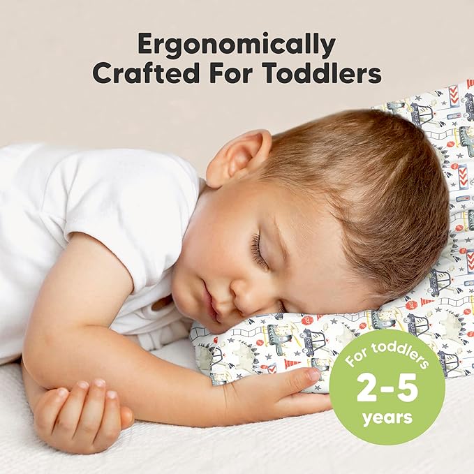 Toddler Pillow with Pillowcase - 13x18 My Little Dreamy Kids Travel Bed Pillows for Sleeping, Organic Cotton Small Pillowcase, Soft & Breathable, Machine Washable, Toddlers 2-5 years old (Dino Patrol)