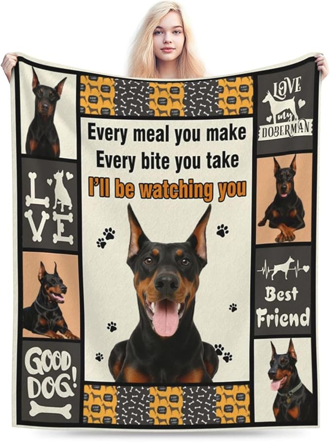 Doberman Blanket Doberman Decor Throw Blanket Super Soft Flannel Lightweight Fluffy Plush Fuzzy Fleece Stuff Blanket Gifts for Dog Lover Girl Woman Adults Man Boys Kids Baby for Bed Sofa 50"X60"